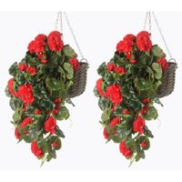 2x Rode geranium hangplant kunstplanten 70 cm - Kunstplanten - thumbnail