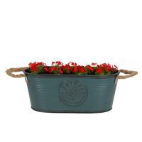 Plantenpot/bloempot teil voor buiten - zink - petrolblauw - L35 x D19 x H14 cm