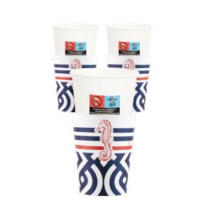 Feestbekers met hoesjes - 24x - nautisch - navy - papier - 250ml - maritiem - strand