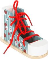 Houten schoen - oefenen met veters strikken!
