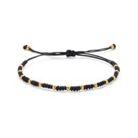 Zwarte Gevlochten Armband met 14k Gouden Bolletjes - Verstelbaar 12-24 cm Zwarte Gevlochten Armband met 14k Gouden Bolletjes - Verstelbaar 12-24 cm