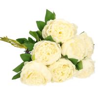 Kunstbloemen boeket pioenroos - 8x - Creme - 76 cm - polyester - decoratie bloemen