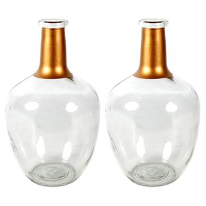 Bloemenvaas Firm Big Bottle - 2x - helder transparant/koper - glas - D18 x H30 cm