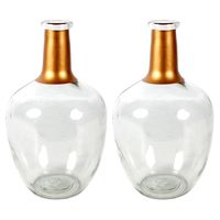 Bloemenvaas Firm Big Bottle - 2x - helder transparant/koper - glas - D18 x H30 cm