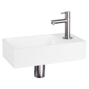 Fonteinset Differnz Solid Solid Surface 36x18.5x9 cm Wit Met Rechte Kraan Mat Chroom