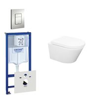 Wiesbaden Vesta Spoelrandloos toiletset bestaande uit inbouwreservoir, toiletpot met softclose toiletzitting en bedieningsplaat mat chroom 0720002/0729205/sw65812/