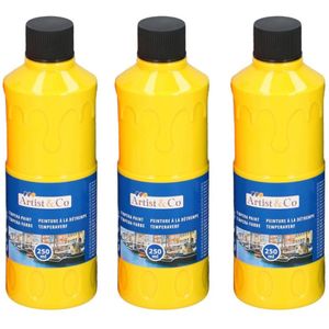 4x Acrylverf / temperaverf fles geel 250 ml