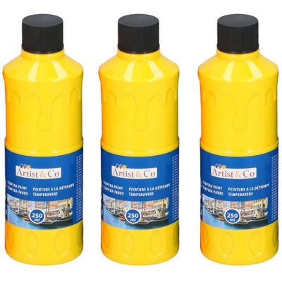 4x Acrylverf / temperaverf fles geel 250 ml