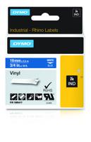 Labeltape Dymo Rhino 18054 19mmx5.5m vinyl wit op blauw - thumbnail