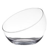 Hakbijl Glass Bolvaas schuine schaal - 1x - transparant - gerecycled glas - D20 x H17 cm - bloemen/t