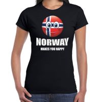 Norway makes you happy landen t-shirt Noorwegen zwart voor dames met emoticon - thumbnail