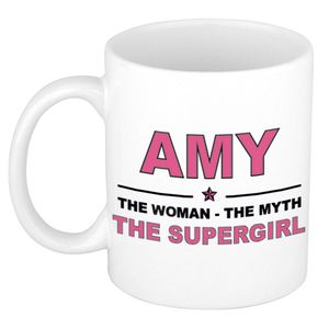 Naam cadeau mok/ beker Amy The woman, The myth the supergirl 300 ml - Naam mokken