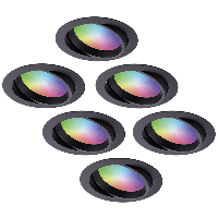 Set van 6 Luna - Smart inbouwspots - IP44 - Kantelbaar - 12 Watt 1050 Lumen (Superbright) - Wifi + Bluetooth - RGBWW - Google Home, Amazon Alexa en Siri - Zwart - Badkamer, binnen en buiten