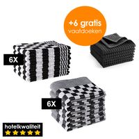 Zavelo 6x Theedoeken en 6x Keukendoeken Set + 6x GRATIS VAATDOEKJES - 6x Theedoeken - 6x Keukendoeken - Zwart