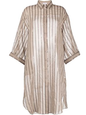 Brunello Cucinelli robe-chemise en coton à rayures - Tons neutres