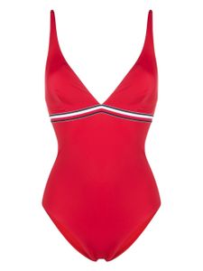 Tommy Hilfiger maillot de bain rayé à col v - Rouge