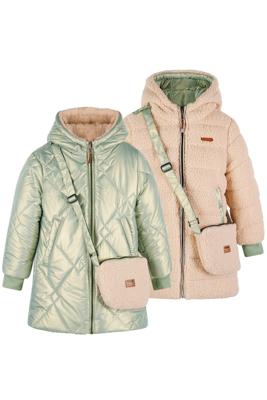 NoNo winter winterjas meisjes - groen - Betty - omkeerbaar, capuchon, middellang + tas