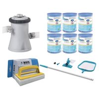 WAYS - Zwembad Onderhoud - Onderhoudsset & Filterpomp 1250 L/u & 6 Filters Type H & WAYS Scrubborstel