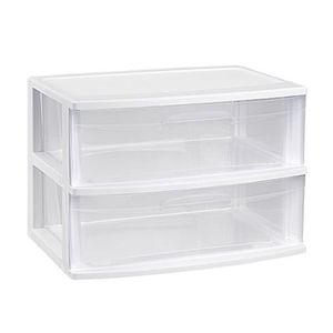 Ladeblokje/spullen storage organizer 2x lades - wit/transparant - L56 x B40 x H41 cm - plastic