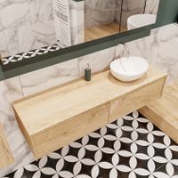 Mondiaz Lush Barco badmeubel Washed oak 150 cm 2 lades mdf 1 waskom rechts 1 kraangat