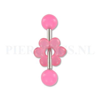 Tongpiercing acryl donut bloem roze