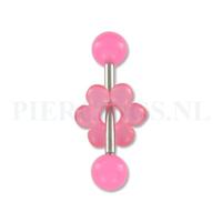 Tongpiercing acryl donut bloem roze