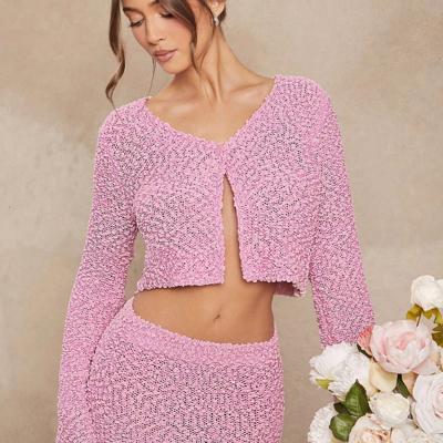Bon&Bon Dusty Pink Flare Sleeve Knitwear Crop Cardigan | V-Neck Dusty Pink / M