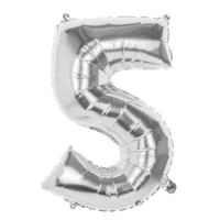Folie ballon nummer &apos;5&apos; zilver 86cm
