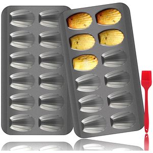 COOCK - Madeleine Bakvorm met 12 Schelpvormpjes - Antiaanbaklaag Incl. Kwast & E-book