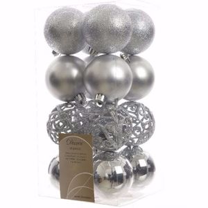 Christmas Silver kerstboom decoratie kerstballen zilver 16 stuks   -