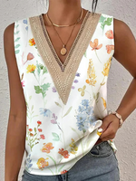 V Neck Casual Loose Floral Tank Top