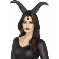 Halloween Haarband/diadeem met demonische grote hoorns - zwart - dames - queen Halloween Haarband/diadeem met demonische grote hoorns - zwart - dames - queen
