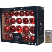 Kerstversiering glazen kerstballen mix pakket 5-6-7 cm rood 42x stuks met haakjes - thumbnail