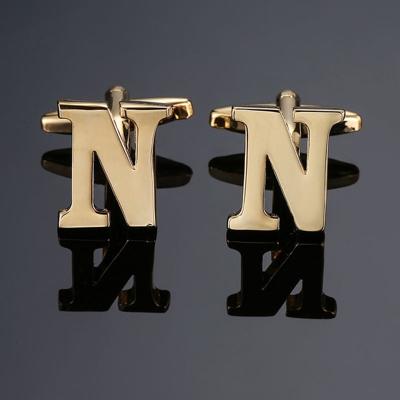 1 paar gouden letters A-Z naam Manchetknopen mannen Frans shirt Manchetknopen (N)
