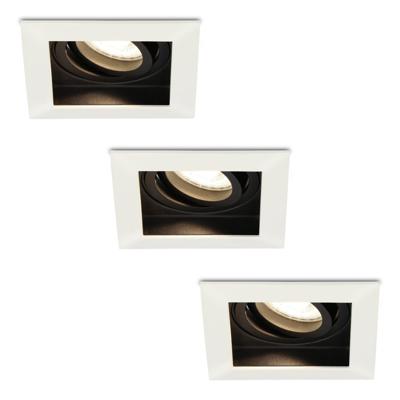 Set van 3 Durham vierkante LED inbouwspots - 5 Watt 400 lumen - 4000K neutraal wit - GU10 - Dimbaar Kantelbaar - Voor binnen - Wit