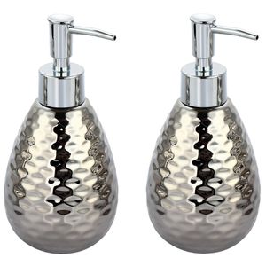 Zeeppompje/zeepdispenser Phoenix - 2x - keramiek - zilver kleur - 8 x 17 cm - 260 ml