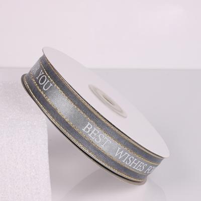 Engelse letter gekleurde gedrukte linten Phnom Penh gift boeket linten bowknot bloemen verpakking Ribands grootte: 45m x 2.5 cm (zilver)