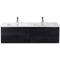Frozen Badmeubelset 140 cm - Greeplijst in Kleur - Black Oak - Keramische Wastafel Wit 2 Kraangaten
