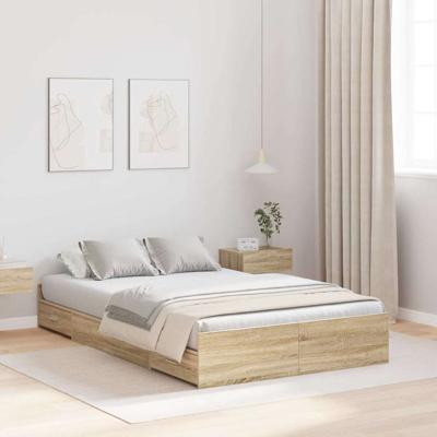 Opbergbedframe met lade Sonoma eiken 120 x 200 cm Bewerkt hout
