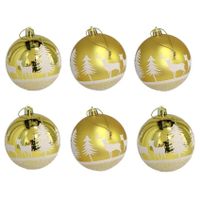6x stuks gedecoreerde kerstballen goud kunststof 6 cm - thumbnail