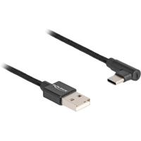 DeLOCK usb 2.0 cable type-a male to usb type-c male angled, 3m kabel (zwart)