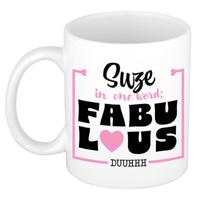 Naam mok Suze - wit - Fabulous - keramiek - 300 ml - cadeau collega beker