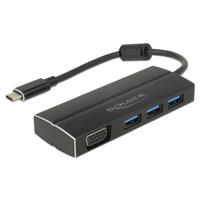 DeLOCK usb-c 3.1 > 3x usb-a 3.0 + 1x vga usb-hub (zwart, 0,15 meter)