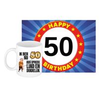 Verjaardag cadeau koffiemok 50 jaar - man - luid en duidelijk - met A5 formaat wenskaart