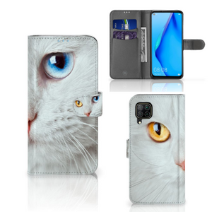 Huawei P40 Lite Telefoonhoesje met Pasjes Witte Kat