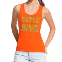 Super Diva glitter tekst tanktop / mouwloos shirt oranje dames - thumbnail