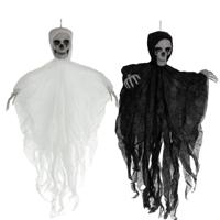 Horror/halloween decoratie skelet/geraamte pop - set van 2 - geest/spook - hangend - 70 cm
