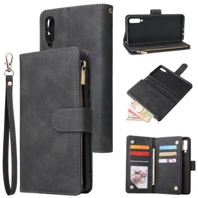 Voor Galaxy A50 multifunctionele retro Frosted horizontale Flip lederen draagtas met kaartsleuf & houder & rits portemonnee & foto frame & Lanyard (zw