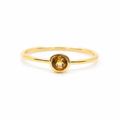 Geboortesteen Ring Citrien November - 925 Zilver Verguld (Maat 17)