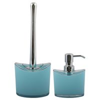 MSV Toiletborstel in houder/zeeppompje - badkamer set Aveiro - kunststof - lichtblauw - Badkameraccessoireset - thumbnail